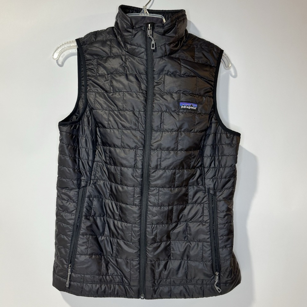 Womens Patagonia Nano Puff Vest Primaloft Quilted Black M -Company Logo